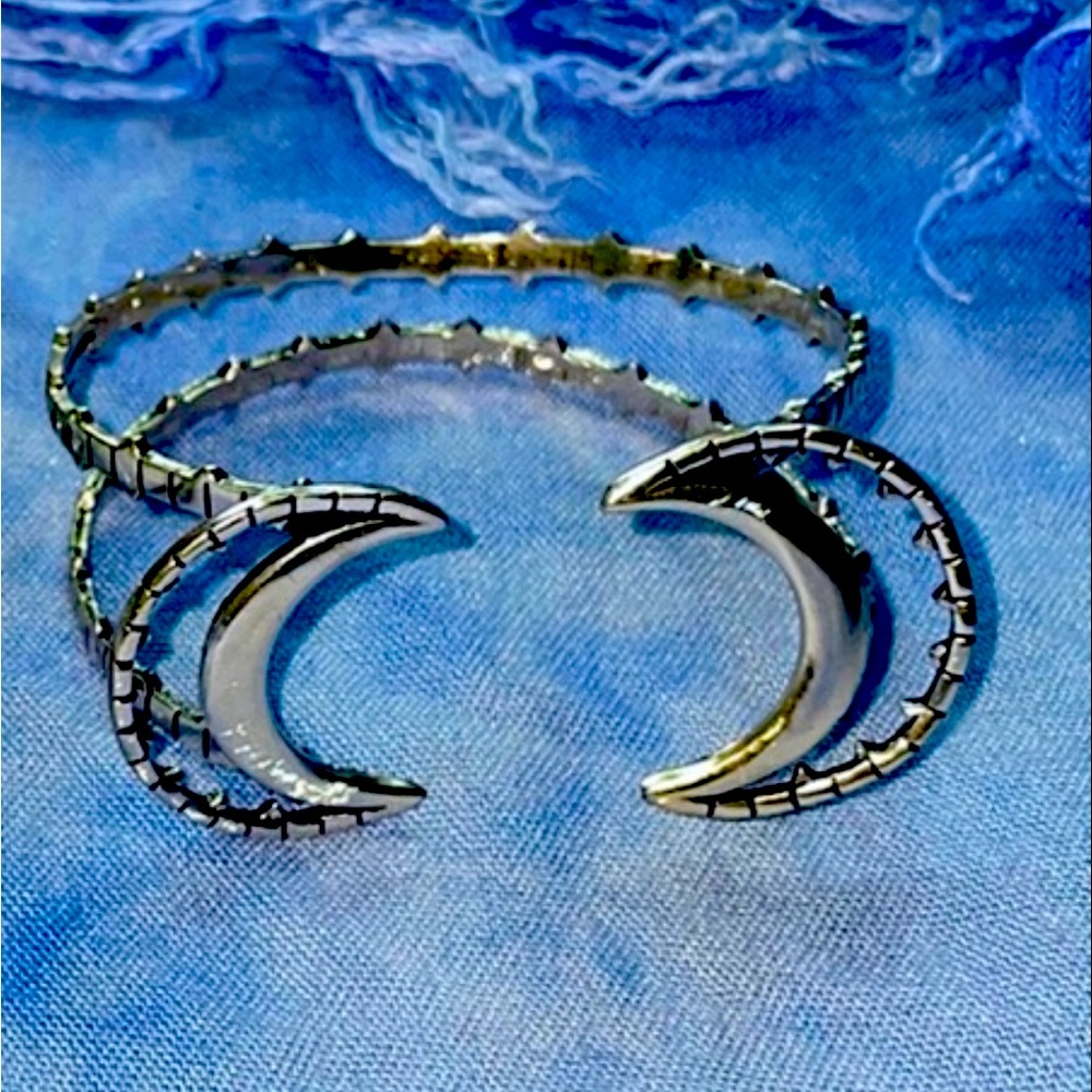 Silver moon bracelet cuff
